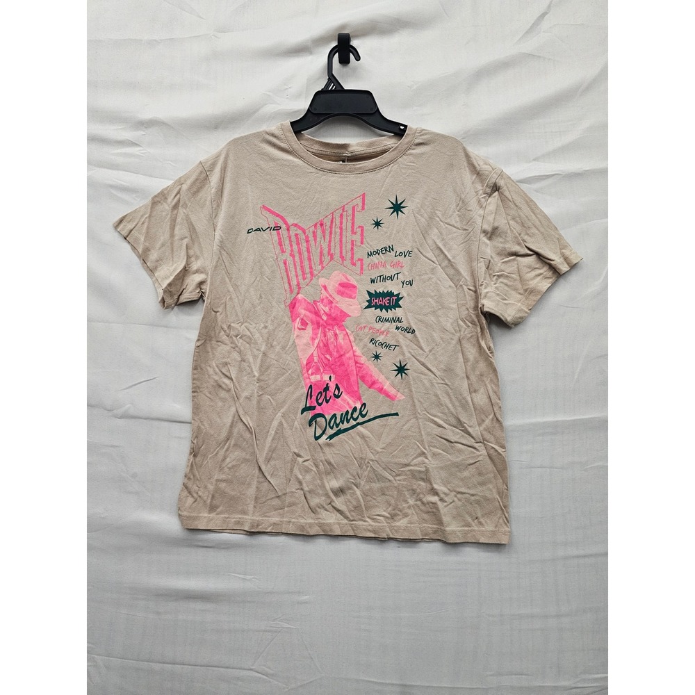 David Bowie Womens Lets Dance Graphic T-Shirt Tan Cotton Casual Size Medium